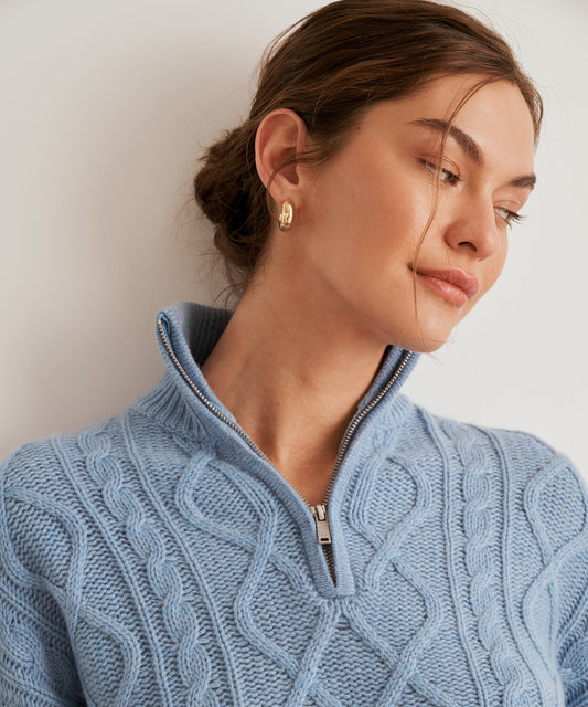 Super Luxe Cashmino Cable Quarter Zip