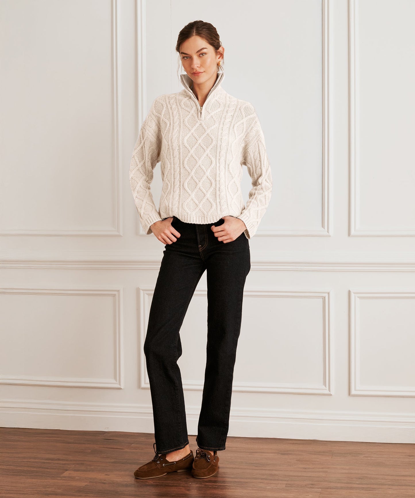 Super Luxe Cashmino Cable Quarter Zip