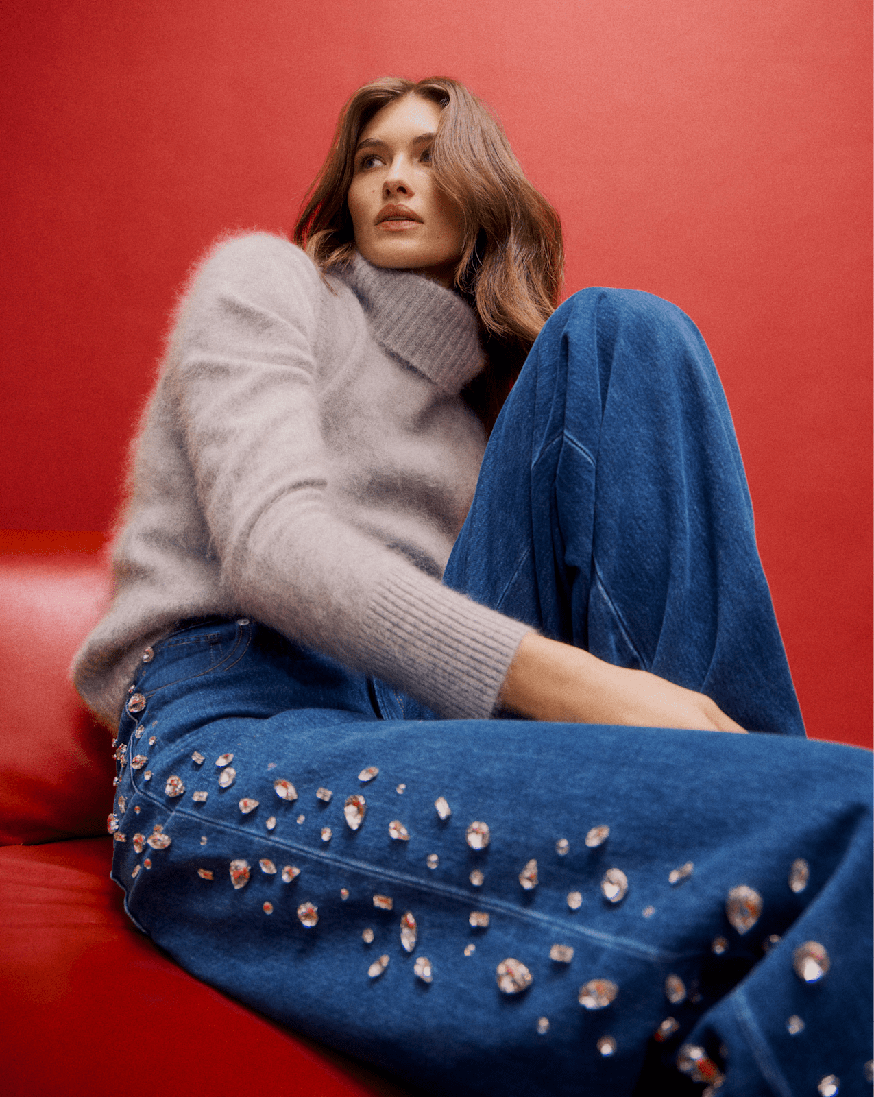 Kasey Embellished Wide-Leg Jean