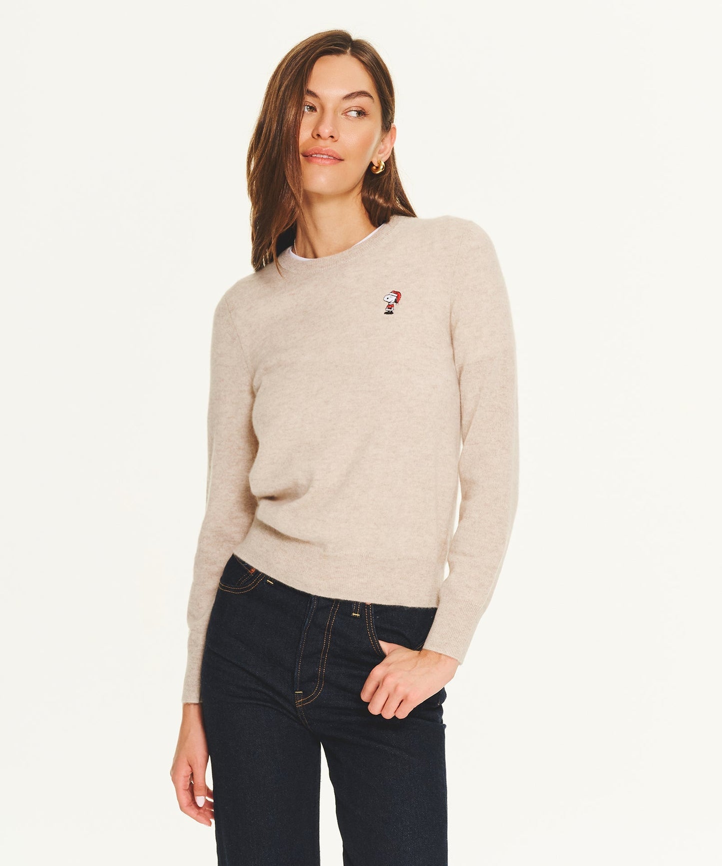 Women's Cashmere Snoopy Santa Holiday Sweater