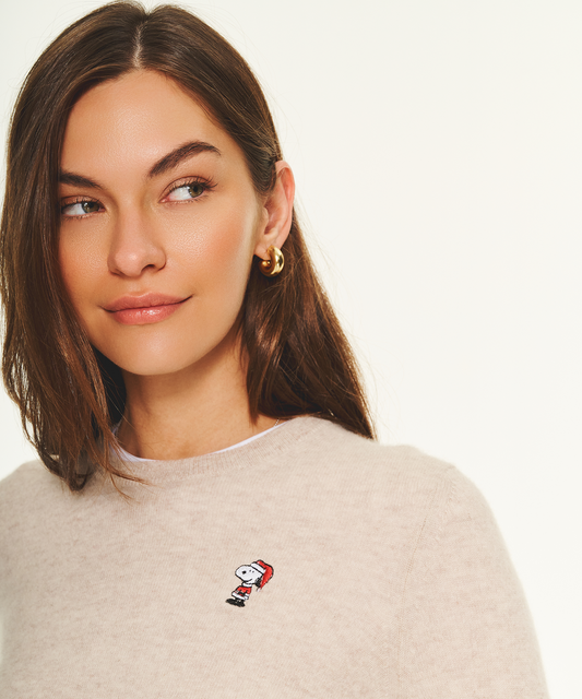 Women's Cashmere Snoopy Santa Holiday Sweater