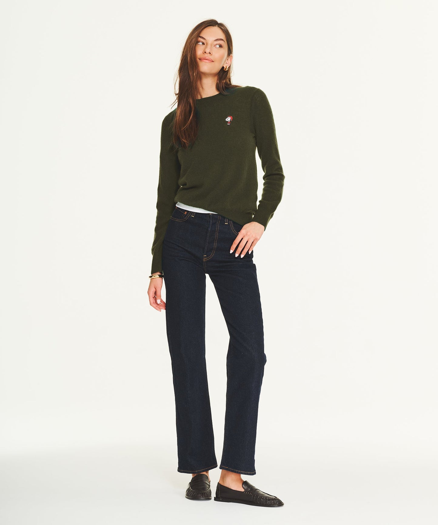 Women's Cashmere Snoopy Santa Holiday Sweater