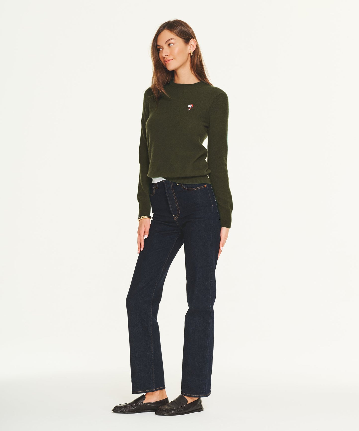 Women's Cashmere Snoopy Santa Holiday Sweater