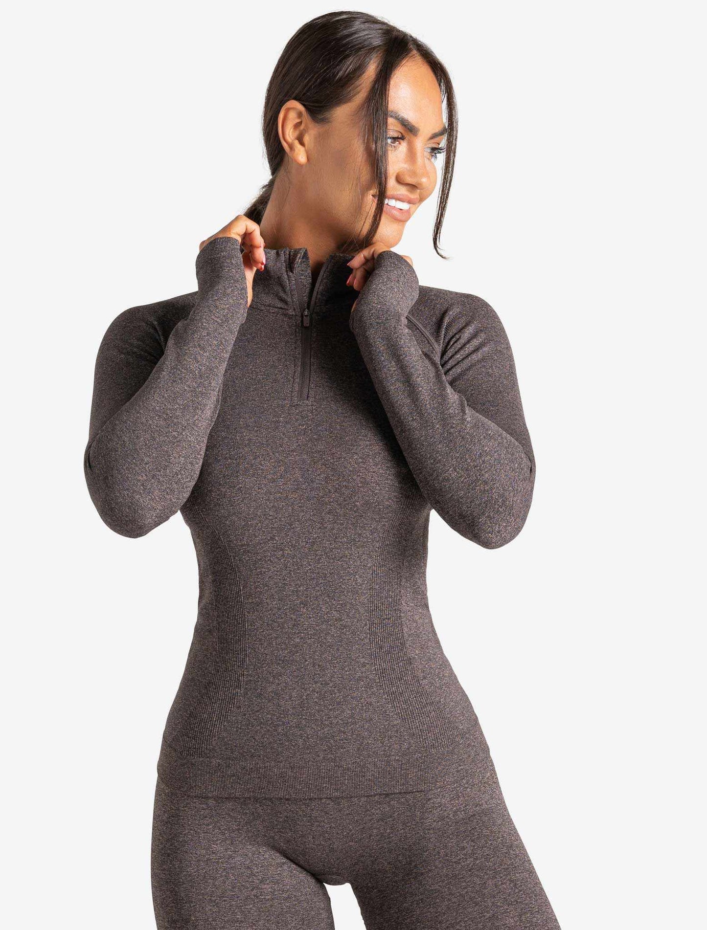 Core Seamless 1/4 Zip - Brown Marl
