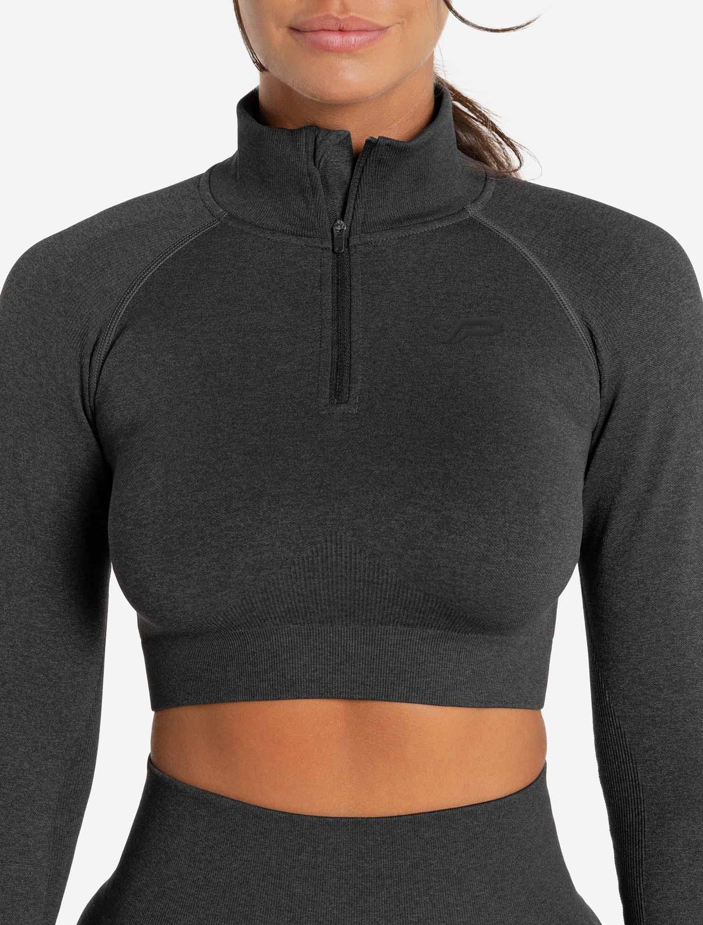 Core Seamless Crop 1/2 Zip - Black Marl
