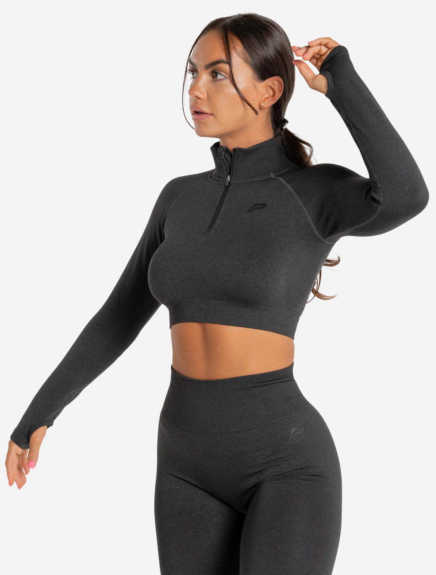 Core Seamless Crop 1/2 Zip - Black Marl