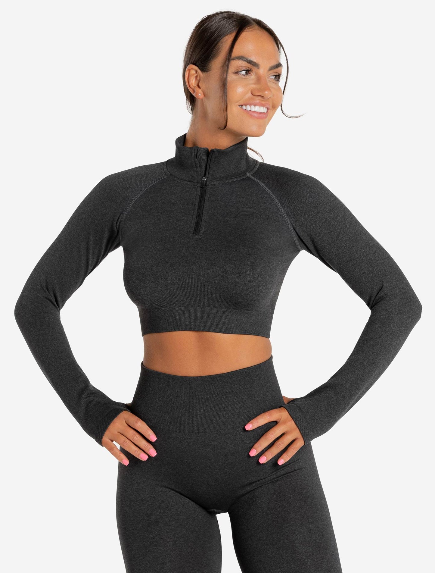 Core Seamless Crop 1/2 Zip - Black Marl