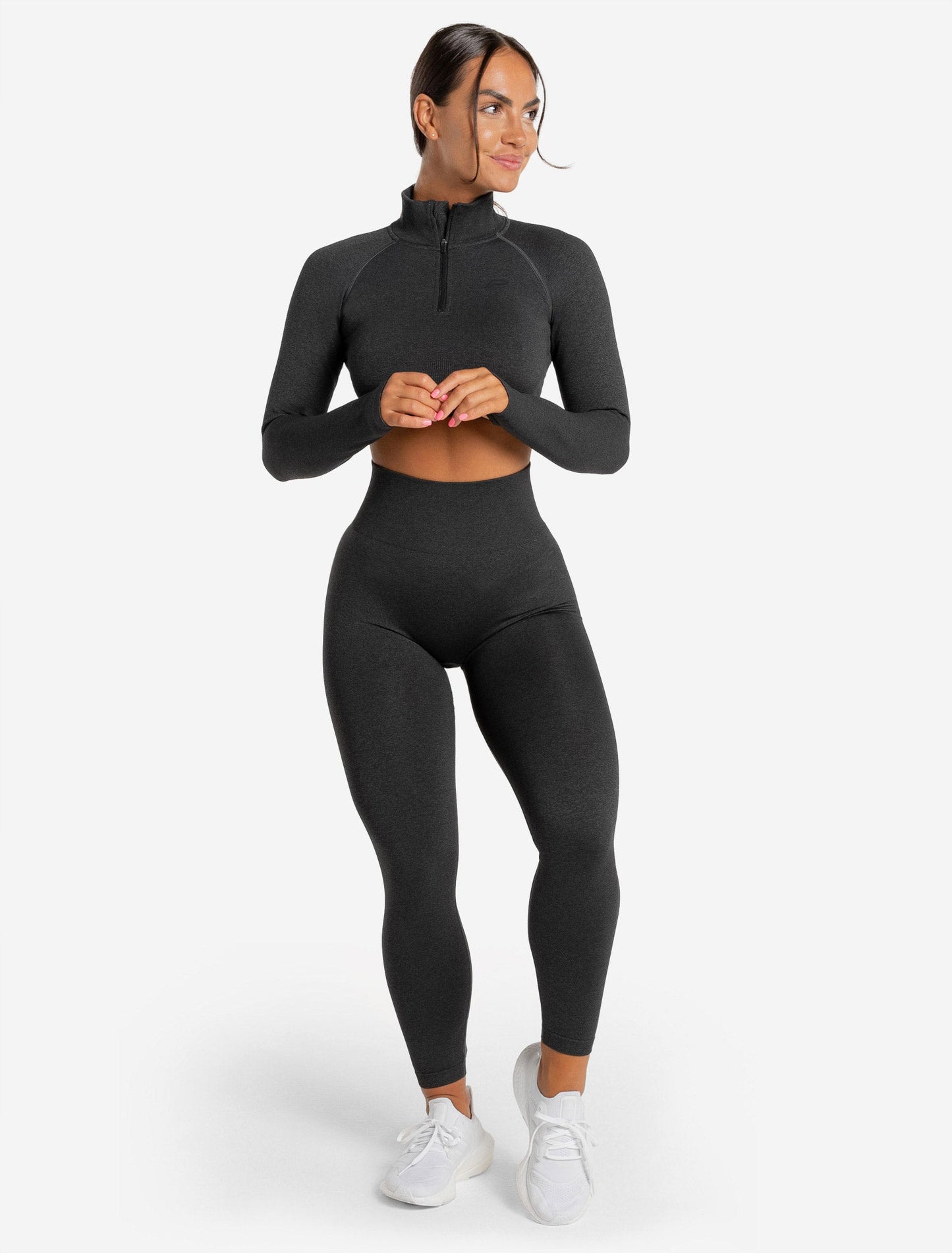 Core Seamless Crop 1/2 Zip - Black Marl