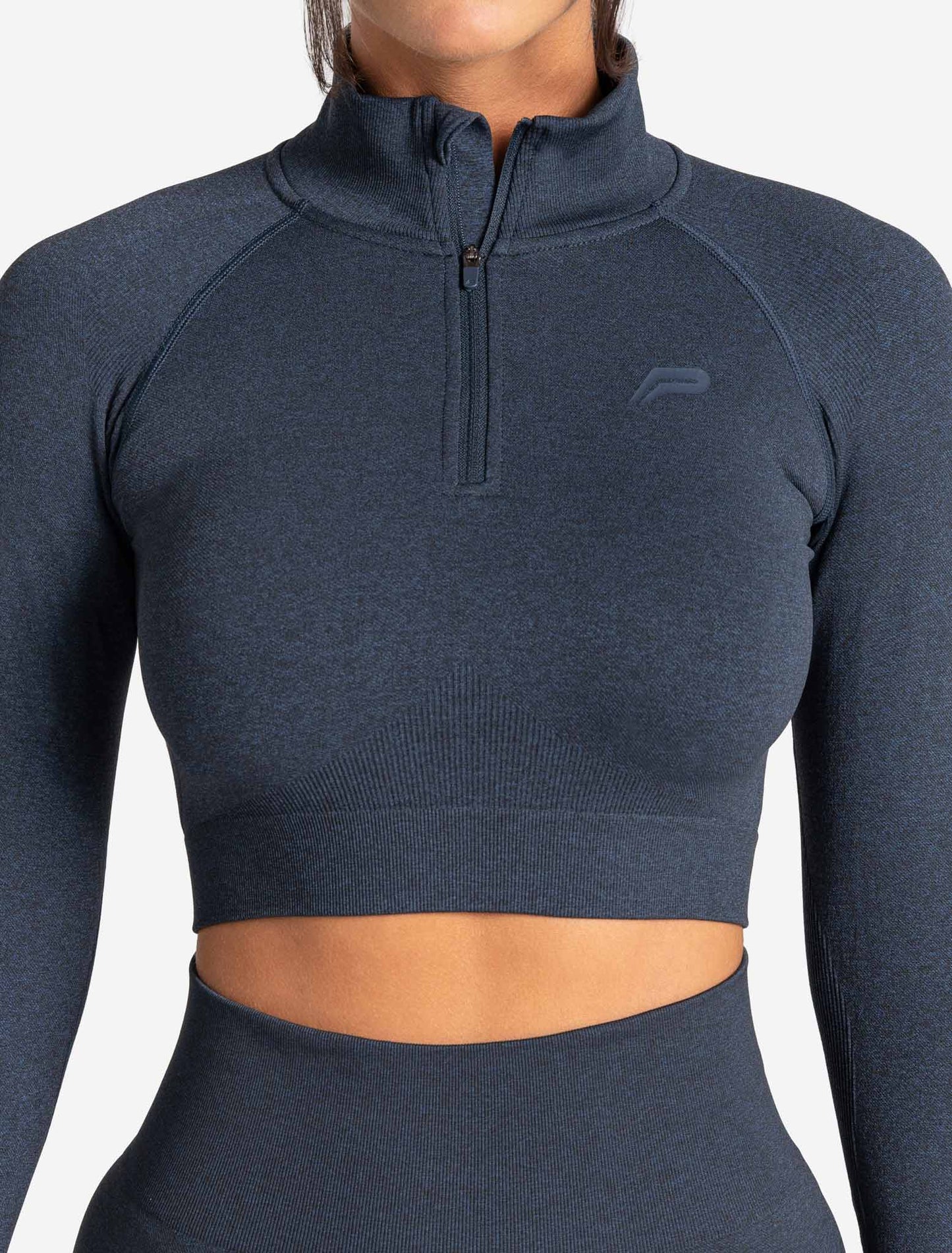 Core Seamless Crop 1/2 Zip - Navy Marl
