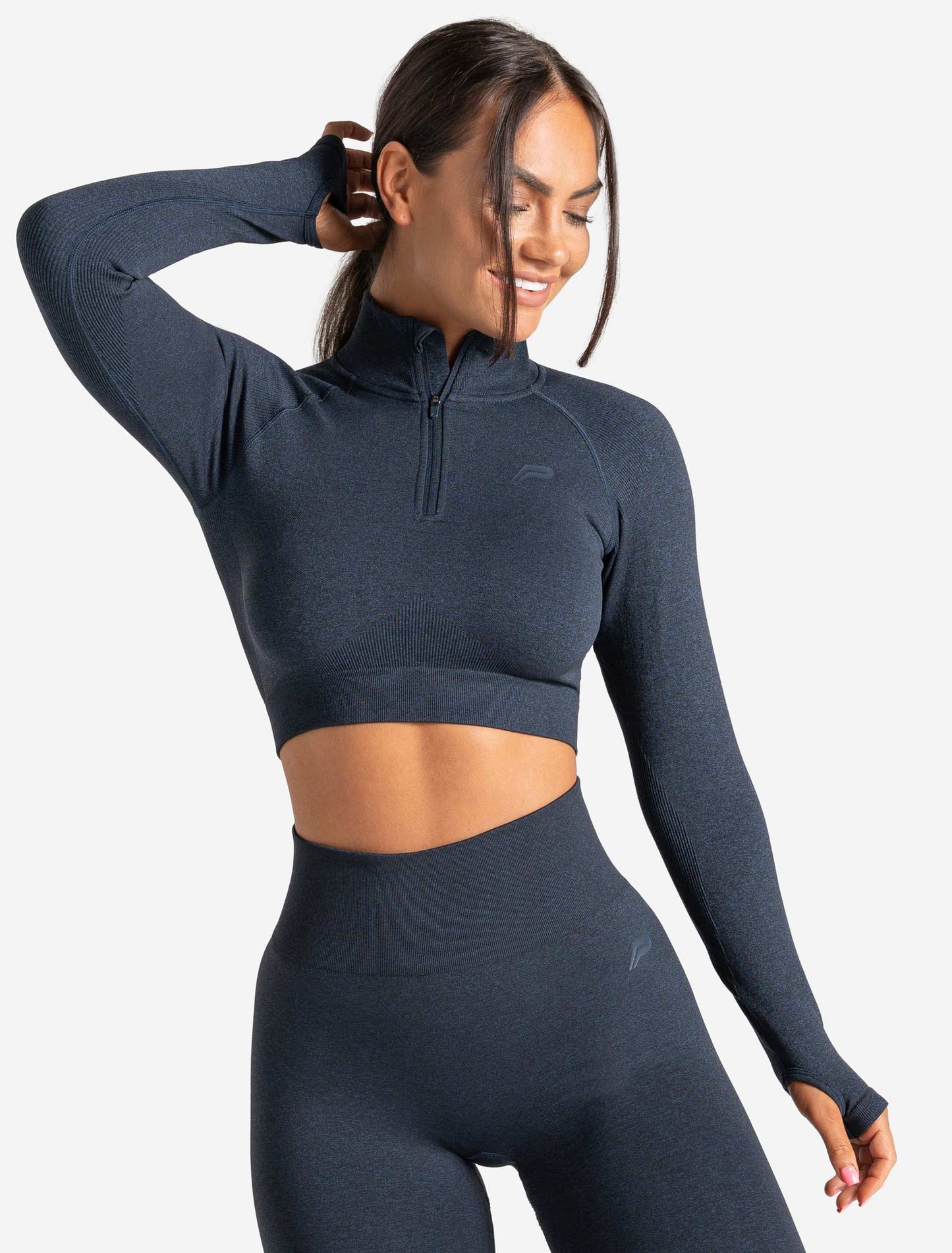 Core Seamless Crop 1/2 Zip - Navy Marl
