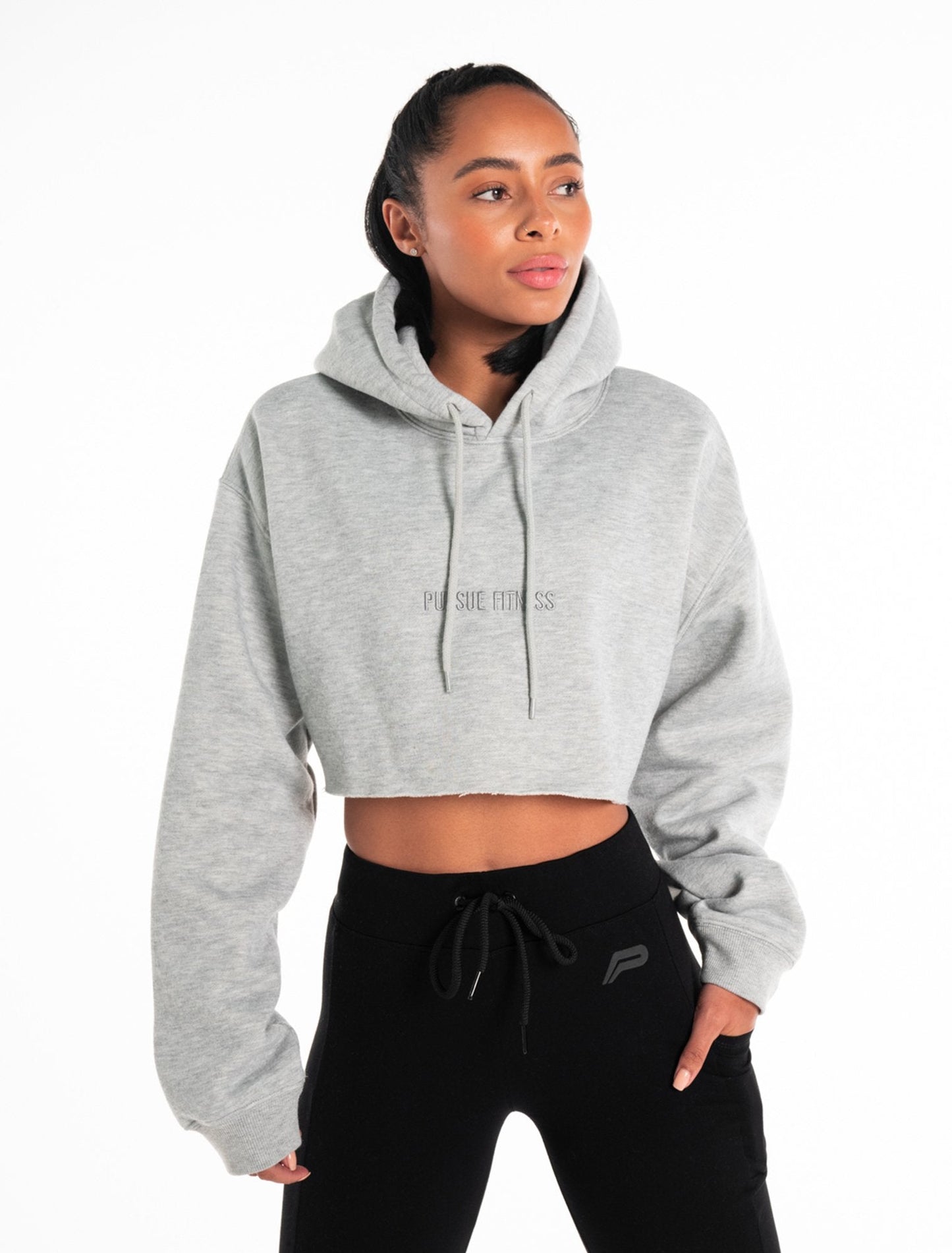 Oversized Crop Hoodie - Marl Grey