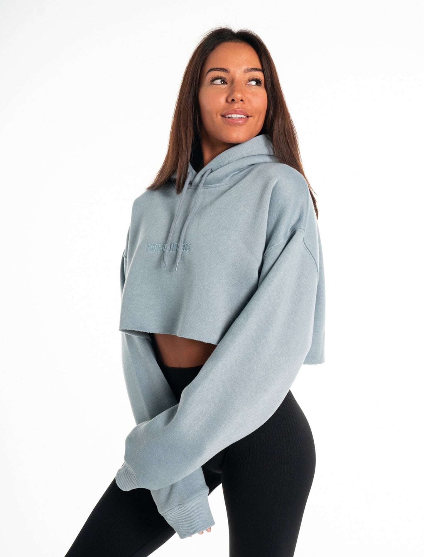 Oversized Crop Hoodie - Washed Blue