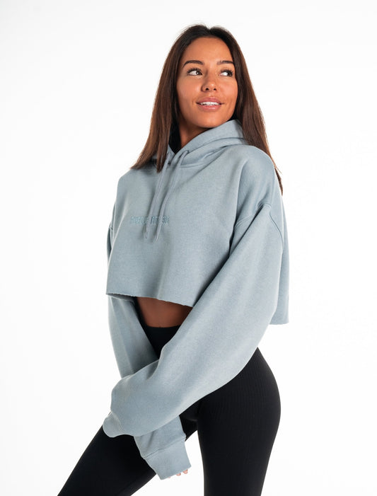 Oversized Crop Hoodie - Washed Blue