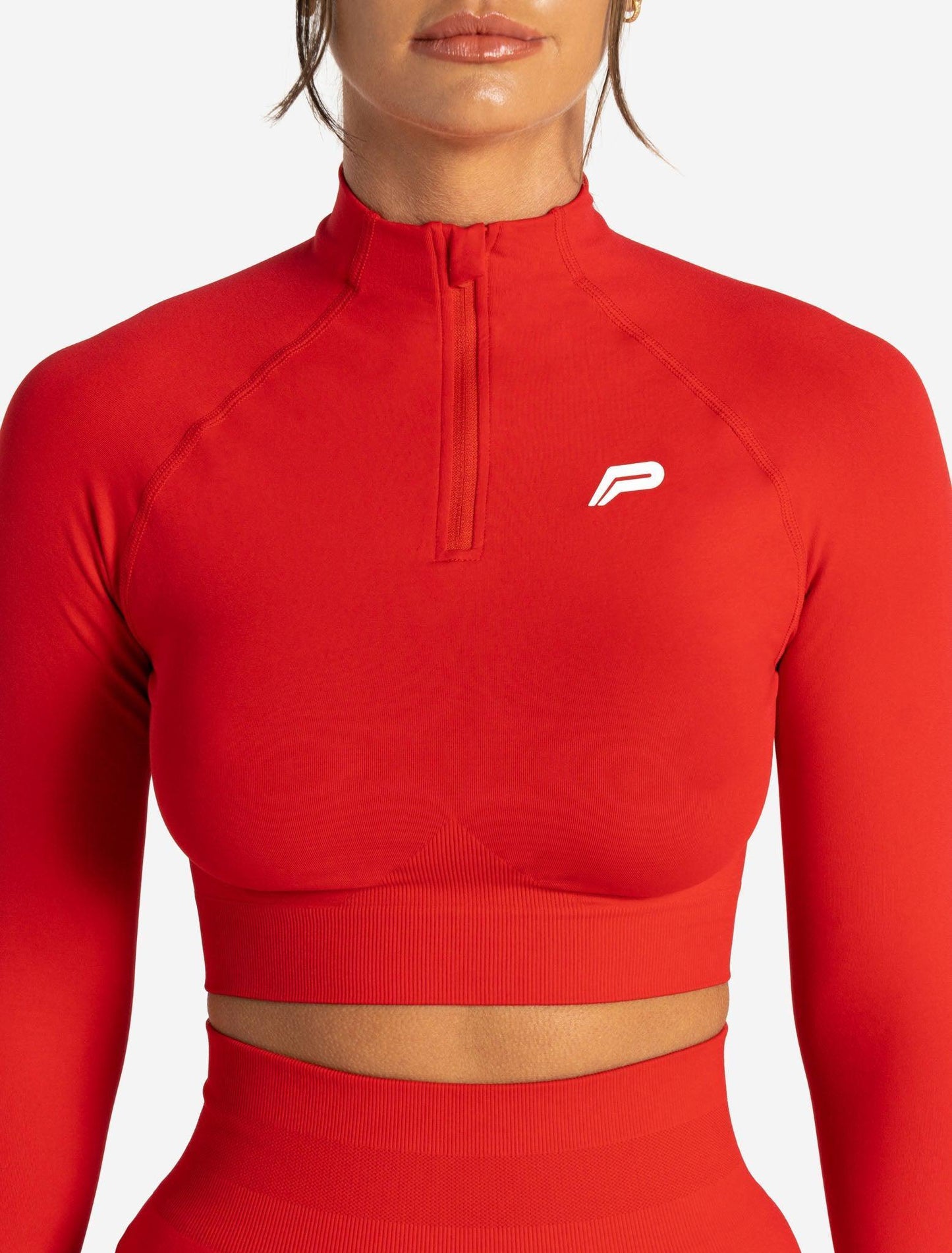 Scrunch Seamless Crop 1/2 Zip - Candy Red