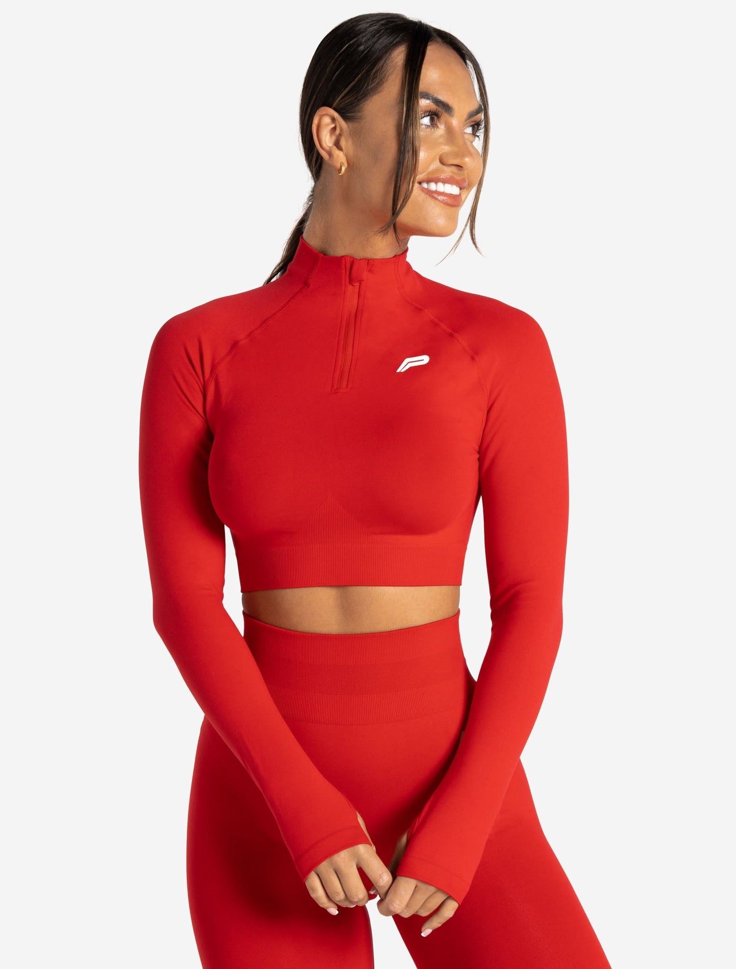Scrunch Seamless Crop 1/2 Zip - Candy Red