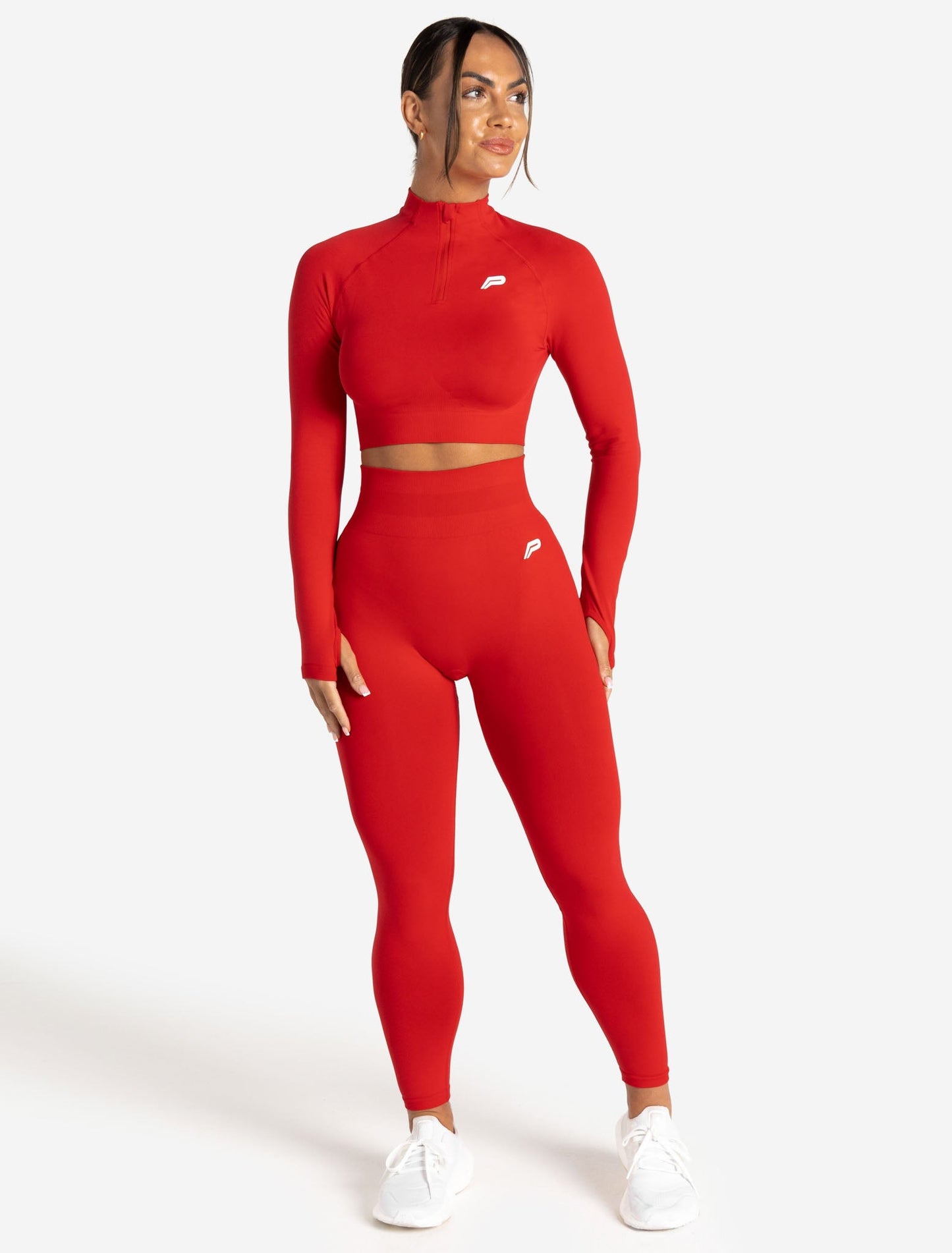 Scrunch Seamless Crop 1/2 Zip - Candy Red