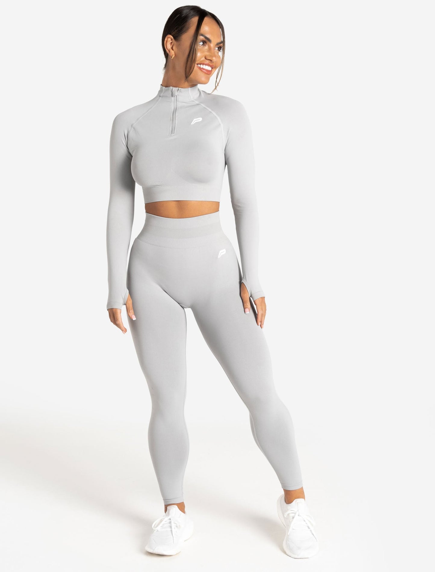 Scrunch Seamless Crop 1/2 Zip - Grey