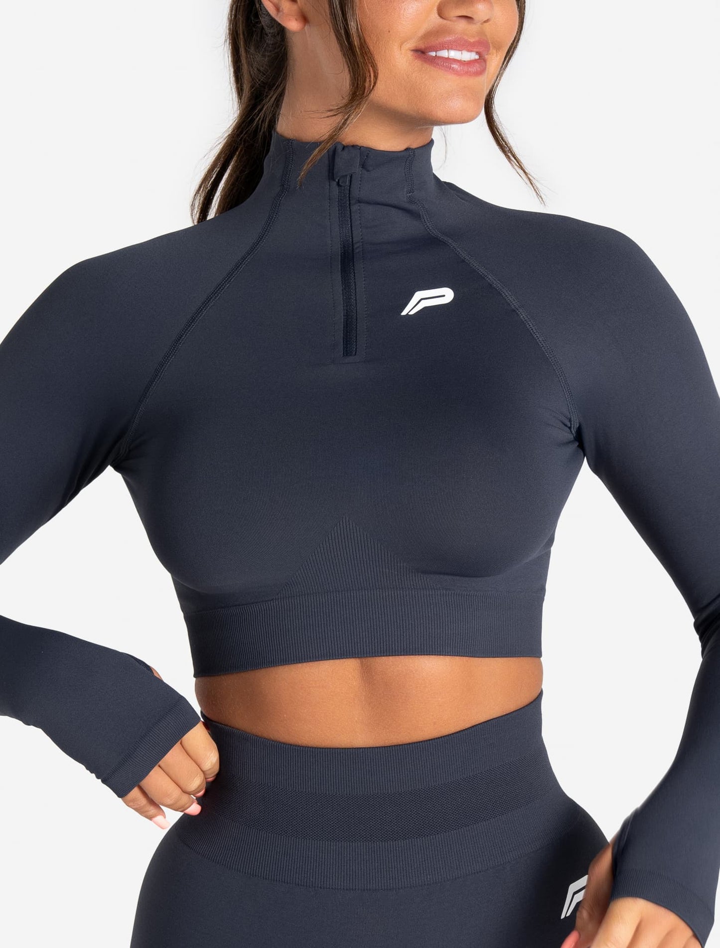 Scrunch Seamless Crop 1/2 Zip - Midnight Blue